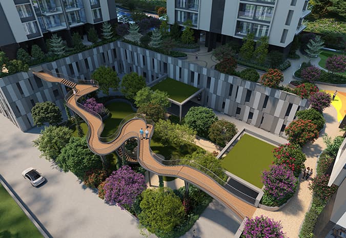 ANP Privado, Baner — aerial view of the landscaped courtyard and towers