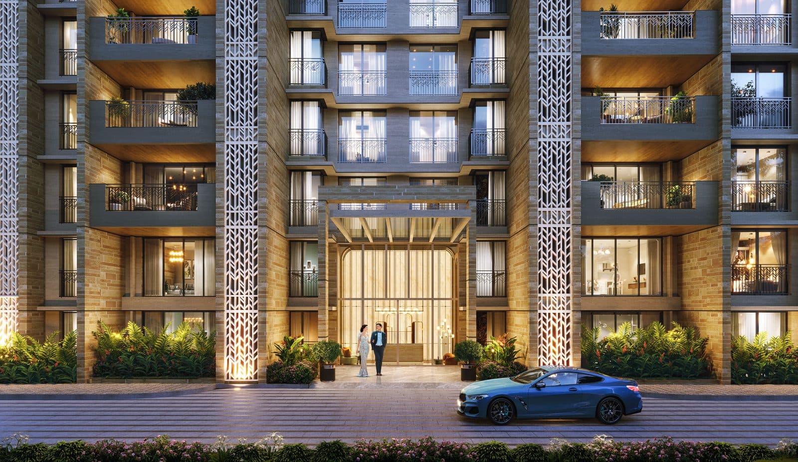 Lodha Massimo, Baner — tower entrance at night