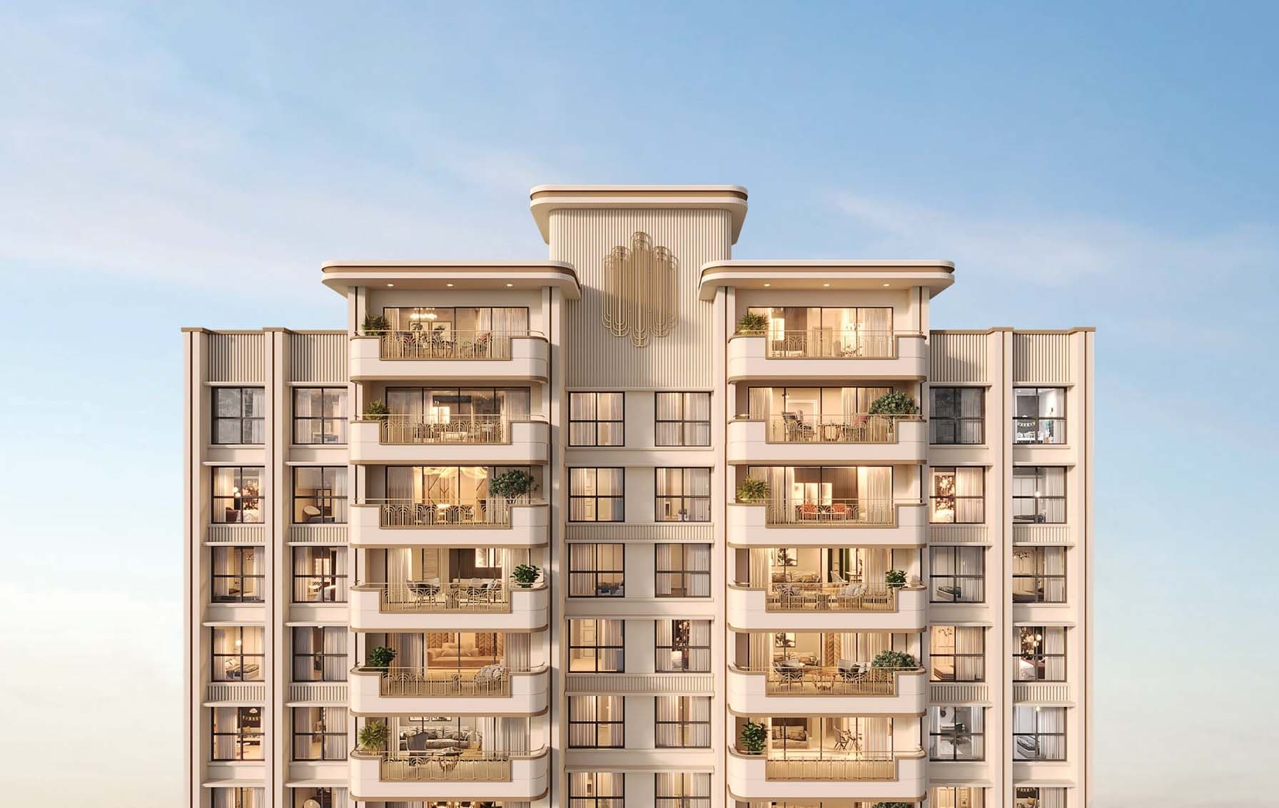 Lodha Sylvan, Hinjewadi — residential tower facade elevation with illuminated balconies